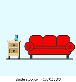 illustration of sofa and small cupboard in the living room. illustration of living room