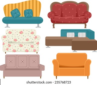 Illustration of Sofas With Different Styles and Designs