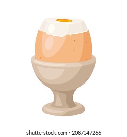 Illustration of soft boiled chicken egg in holder. Image for food and agricultural industries.