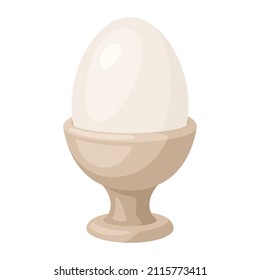 Illustration of soft boiled chicken egg in holder. Image for food and agricultural industries.