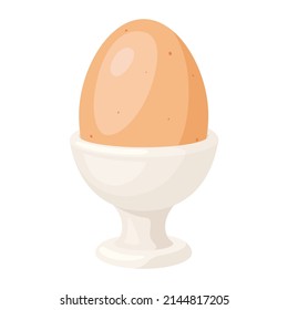 Illustration of soft boiled chicken egg in holder. Image for food and agricultural industries.