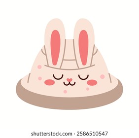 Illustration of a soft, cozy bunny-themed bucket hat with long floppy ears and a cute sleeping face, designed for adorable kids' outfits.