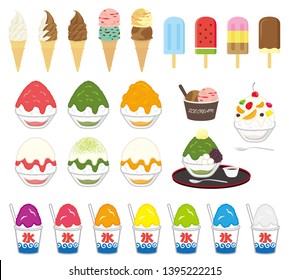 Illustration of soft cream, popsicles, shaved ice, ice cream