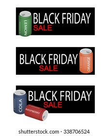 Illustration of Soft Drink and Soda Drink on Black Friday Shopping Banner for Start Christmas Shopping Season.