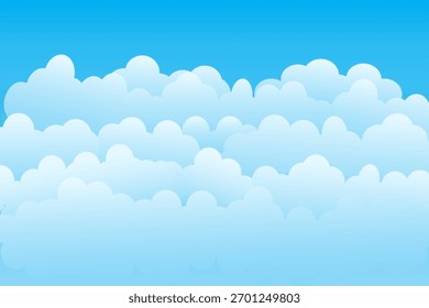 Ilustração de nuvens macias e fofas, com gradientes suaves de azul e branco acima de um céu azul brilhante.