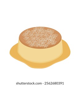 Illustration of soft pancakes sprinkled with sugar and honey jam