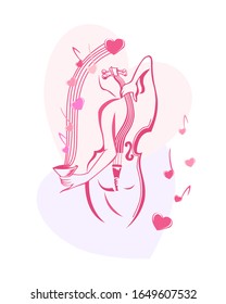 Illustration in soft pink tones. Arrival of spring. Notes of music and love.