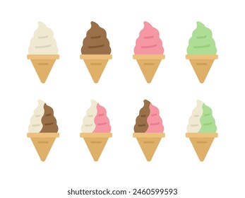 Illustration of soft serve ice cream icons of various flavors.