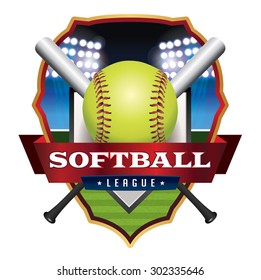 An illustration for a softball league emblem and badge. Vector EPS 10 available. EPS file contains transparencies and gradient mesh.