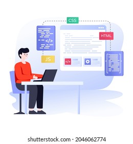 An  illustration of software development, male developer 