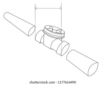 illustration of a soil pipe cut into two with a valve box placed in between having inches of space pipe and valve properly aligned valve box supposed to be placed details of measurement of the valve b