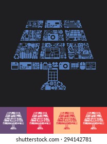 illustration of the solar battery with icons composition