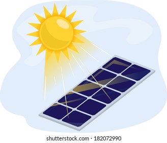 Illustration of a Solar Panel Absorbing Heat from the Sun
