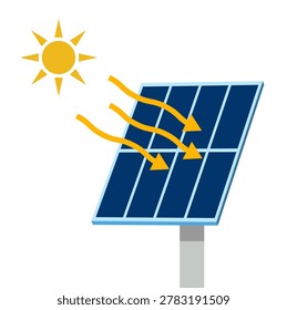 Illustration of a solar panel absorbing rays from the sun, symbolizing renewable energy generation and sustainability