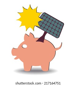 illustration of a solar panel going into a piggy bank