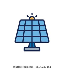 Illustration of a solar panel with the sun on a White Background. Simple flat graphic style.