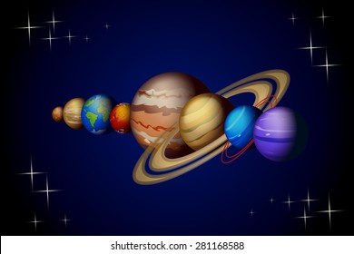 illustration of solar system planets from venus to neptune on dark background
