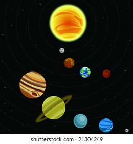 Illustration of solar system with stars and planets