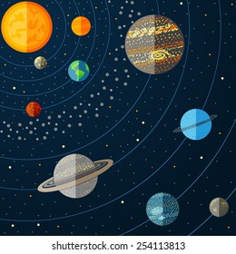 Illustration of solar system. Vector