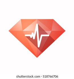 Illustration of an solated diamond icon with a heart beat sign
