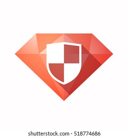 Illustration of an solated diamond icon with a shield