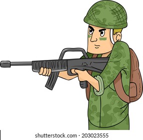 Illustration Soldier Camouflage Uniform Wielding Machine Stock Vector ...