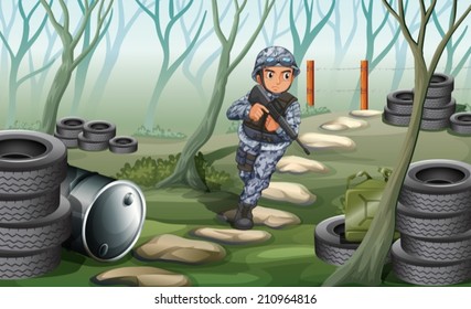 Illustration of a soldier in the forest