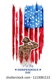 illustration of Soldier saluting on Fourth of July background for Happy Independence Day of America