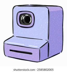 Illustration of a Solid Purple Instant Camera – Rectangular shape with smooth surfaces, isolated on a white background.