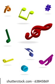 Illustration of some 3D music notes