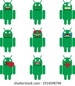 Illustration Of Some Android Emoji Characters.
Smiling, Laughing, Falling In Love, Silent, Mute, Sulking, Crying, Shocked, Happy.