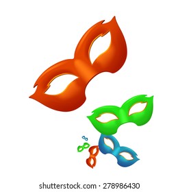 illustration of some carnival masks different color on white