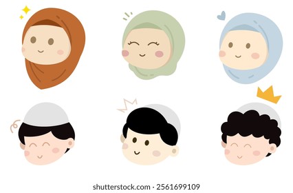 illustration of some cute Muslim children wearing Muslim attributes