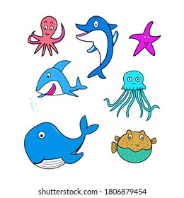 Illustration of some cute sea animals