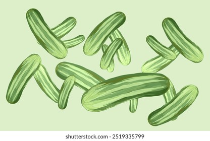 illustration of some fresh cucumbers on green background