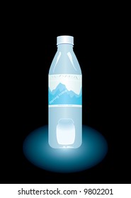 Illustration of some fresh spring water bottled on a black background