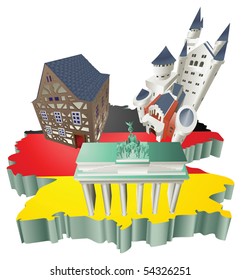 An illustration of some German tourist attractions in Germany.