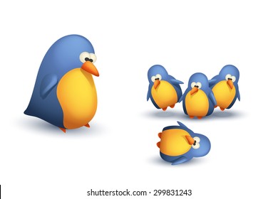 illustration of some group of birds and big bird with them on white background