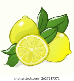 Ilustración de algunos limones con hojas