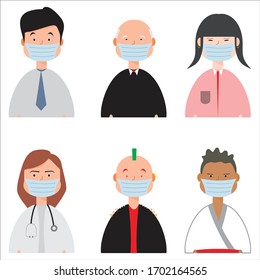 illustration of some people who must use masks to prevent the spread of corona disease 