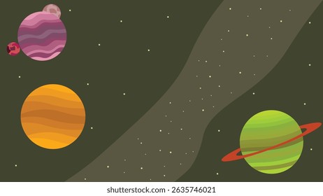 illustration of some of the planets in space and the large asteroid belt that separates them