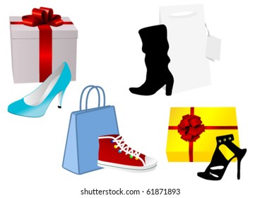 Illustration of some present and handbag with shoes
