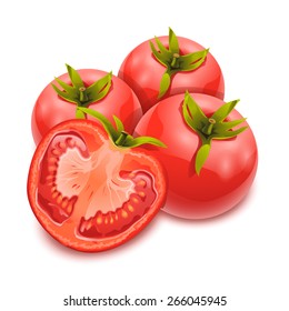 Illustration of some tomatoes. full and half of tomatoes