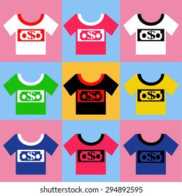 Illustration of some t-shirts with dollar, vector.