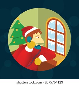Illustration of someone calling when it snows at christmas