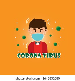 Illustration of Someone With a Corona Virus.  Corona Virus Cartoon.  Vector Illustration