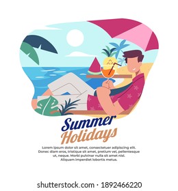 illustration of someone enjoying a summer vacation at the beach

