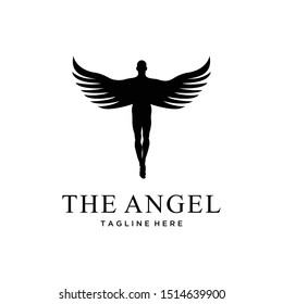 Illustration of someone flying with both wings like an abstract angel silhouette logo design