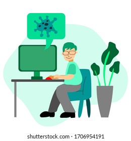 illustration of someone looking for information about the corona virus. flat design