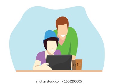 illustration of someone looking at a laptop, fun and smile